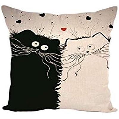 Cute Cat Linen Pillow Cover, Decorative Pillowcase For Home Living Room Sofa Decoration