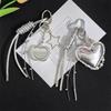 Miu Style Silver Heart Keychain with Bow and Woven Rope Bag Charm