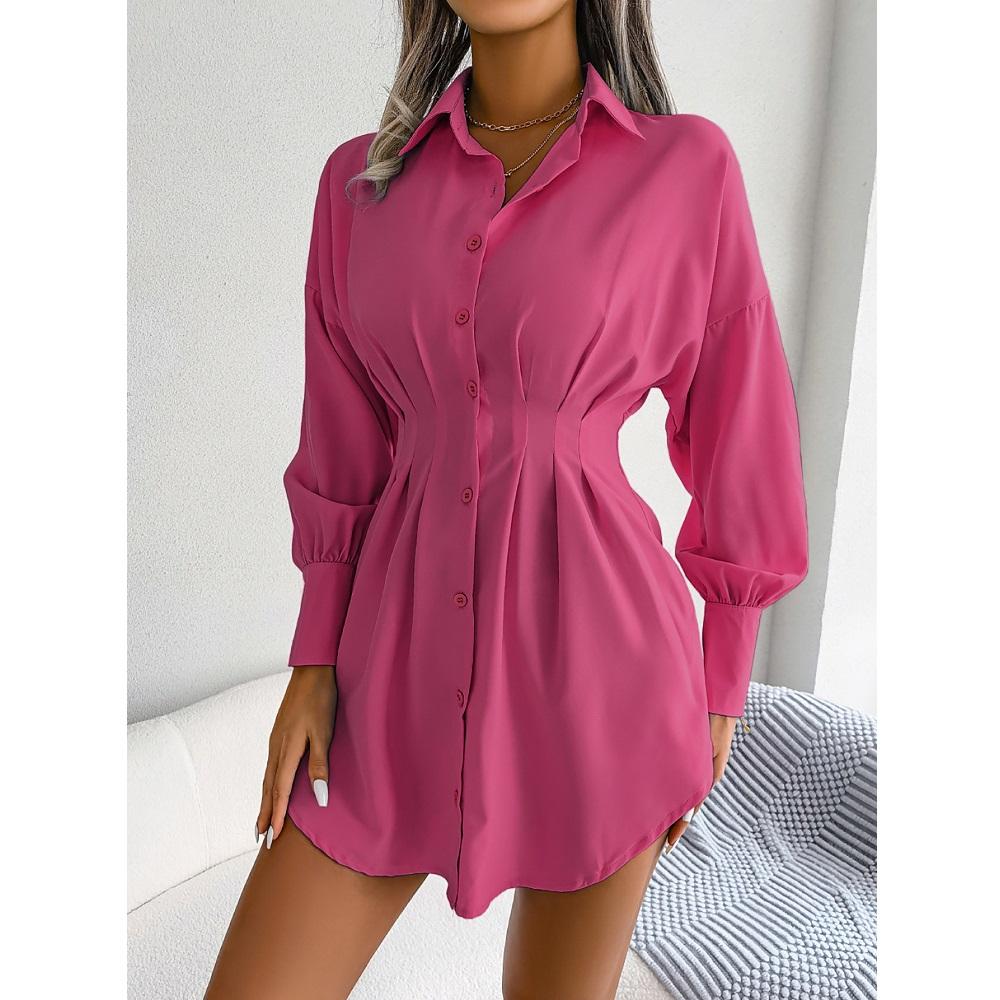 

Женские повседневные платья весна-лето с рукавами-фонариками, нестандартные рубашки, однобортные рубашки S розы красного