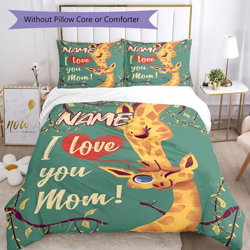 3pcs Custom Name Giraffe Bedding Set Duvet Cover Closure Includes 1 Duvet Cover & 2 Pillowcases, Soft and Comfortable for All Seasons.
