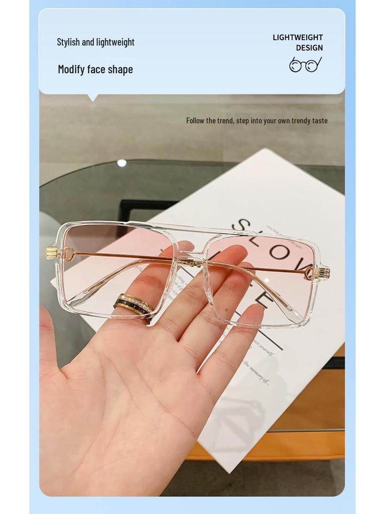 Korean Retro Metal Square Unisex Sunglasses - Blush, Anti-UV