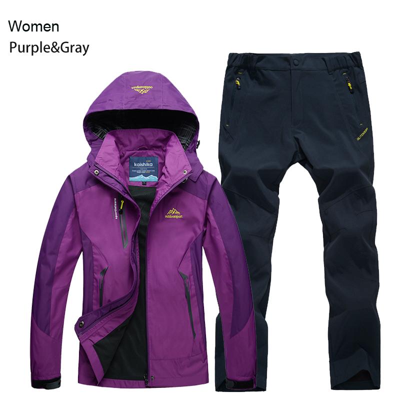 Dámská bunda kalhoty turistický set kempování jaro podzim outdoorový voděodolný 20000MM větruodolný oblek trekingový kabát kalhoty