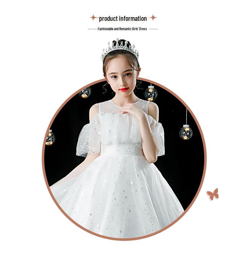 Elegant Girls' Long Formal Champagne Dress for Summer Piano Performance