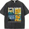 Van Gogh Kunstdruck T-Shirt Vintage Schwarz gewaschen Berühmtes Gemälde Grafik Lässig Streetwear Unisex T-Shirt