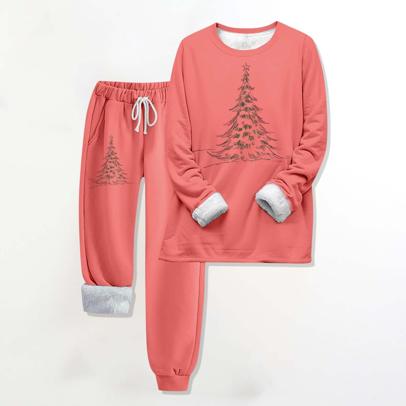 

Комплект из двух предметов для женщин, теплый спортивный комплект с флисовой подкладкой, свитшот с круглым вырезом и длинными рукавами, с рождественским принтом, спортивные штаны с завязками на талии XL