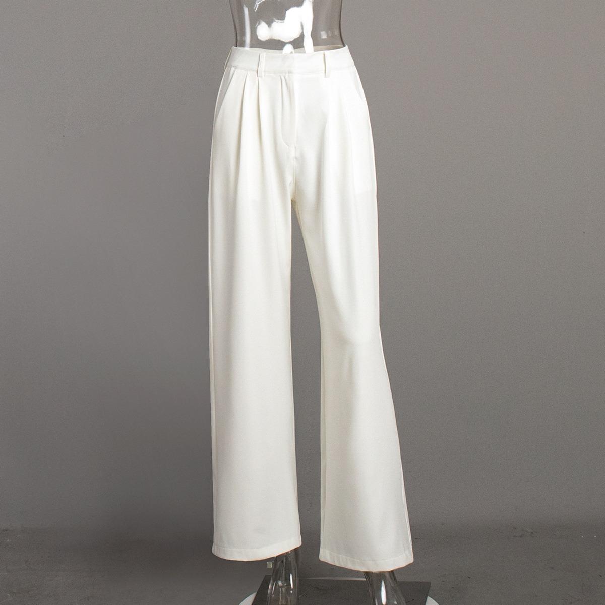 

Spring Summer New Women s Solid White High Waist Wide Leg Pants, European American Style Elegant Commute Versatile Casual Trousers L білий
