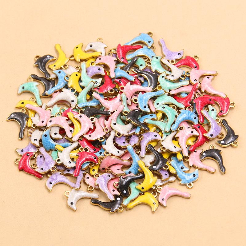 10 Styles Gold Stainless Steel Enamel Ocean Creature Pendants: Fish, Crab, Dolphin, Seahorse 1 Piece