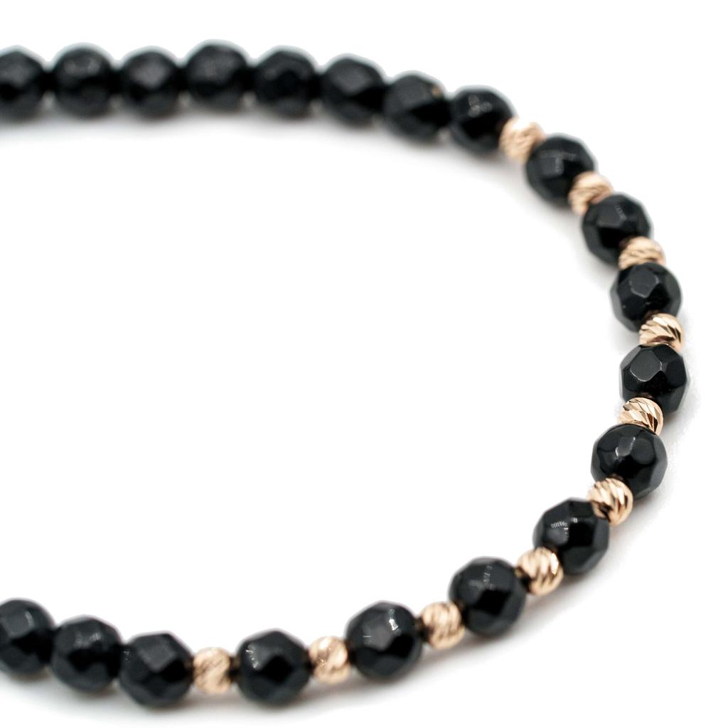 10K Gold Bead Bracelet with Black Onyx, Adjustable