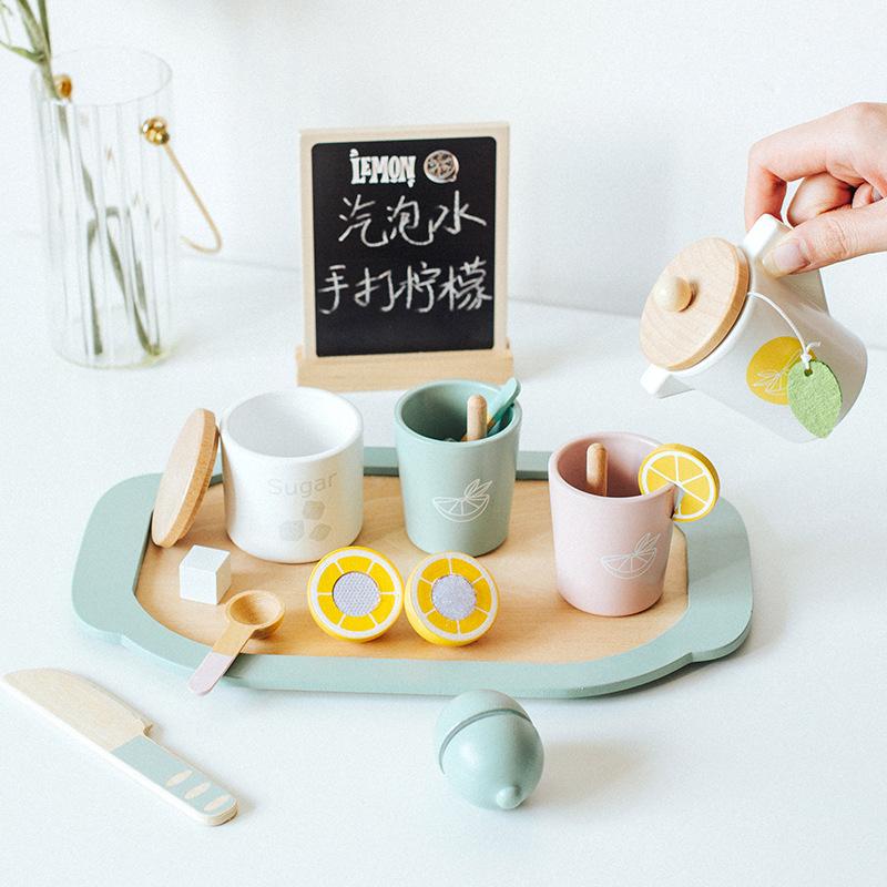 Children'S Wooden Simulation Afternoon Tea Dessert Cake Bread Machine Coffee Machine Play House Tea Set Combination Toy