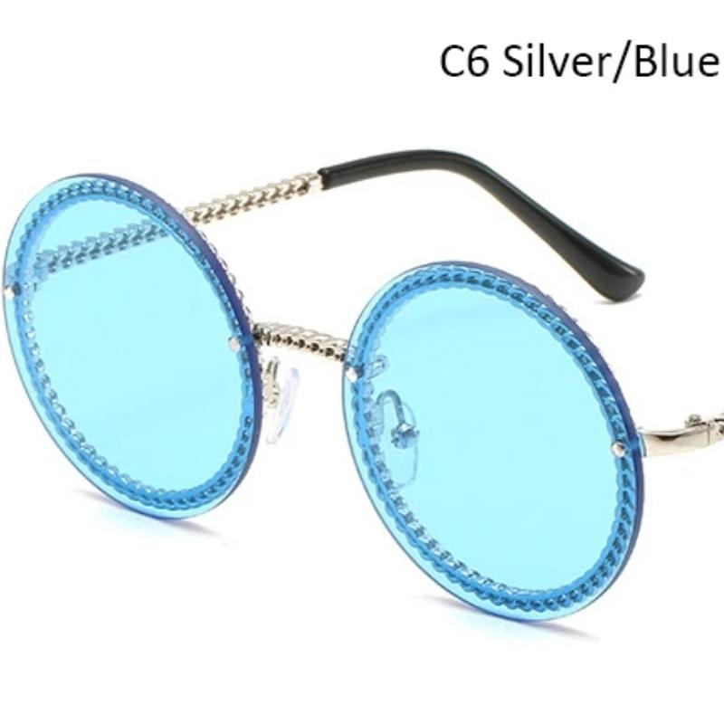 Moda redonda feminina óculos vintage luxo sem aro óculos de sol senhoras gradiente feminino óculos de sol