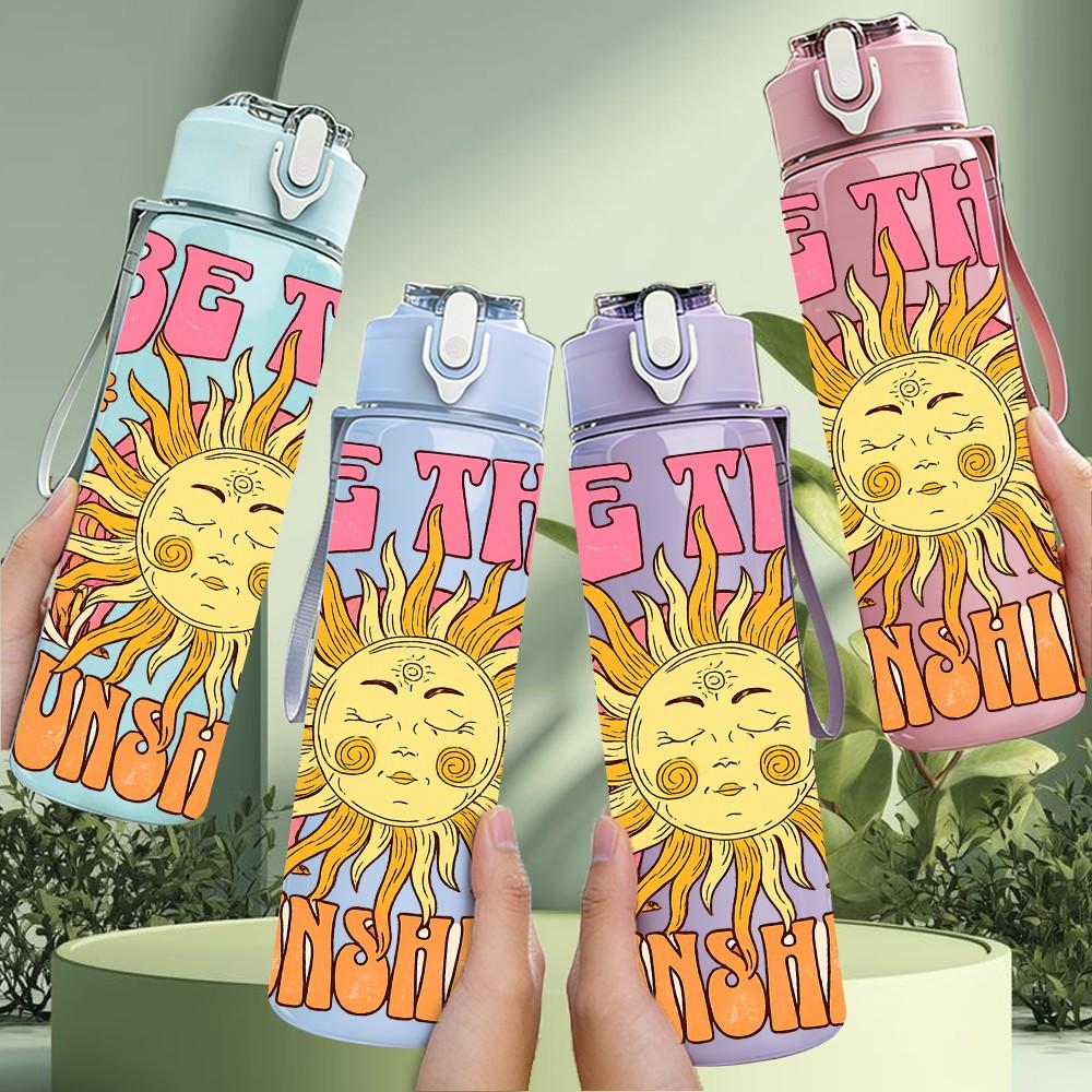 1PC Big Sun Sunflower 750ml Color Plastic Sports Water Bottle Leakproof Flip Straw Lid Suitable for Sports Office Home Use