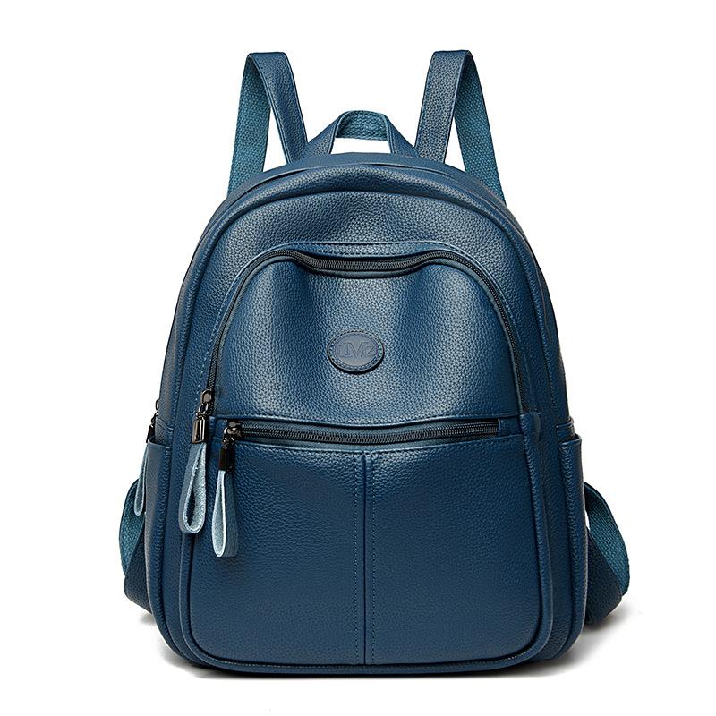 

Soft leather backpack women s 2025 new versatile trendy backpack fashionable casual large-capacity mom travel bag синий