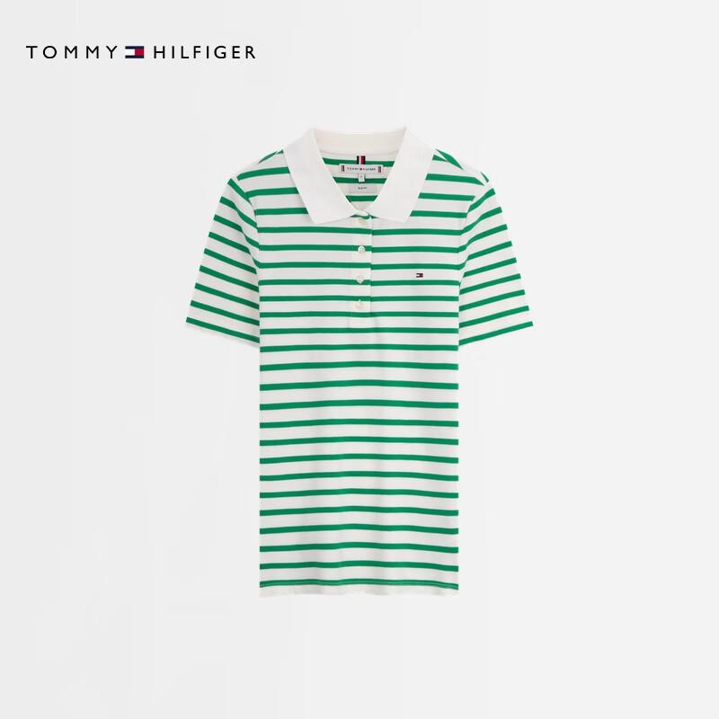 Tommy Hilfiger Women's 1985 Slim Fit Pique Stripe Short-Sleeve Polo Shirt