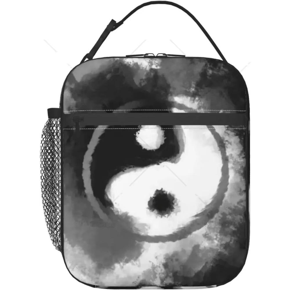 Black and White Printed China Zodiac Lunch Box, Reusable Spacious Lunch Bag for Women Men Insulated Bag Tote for Work Picnic