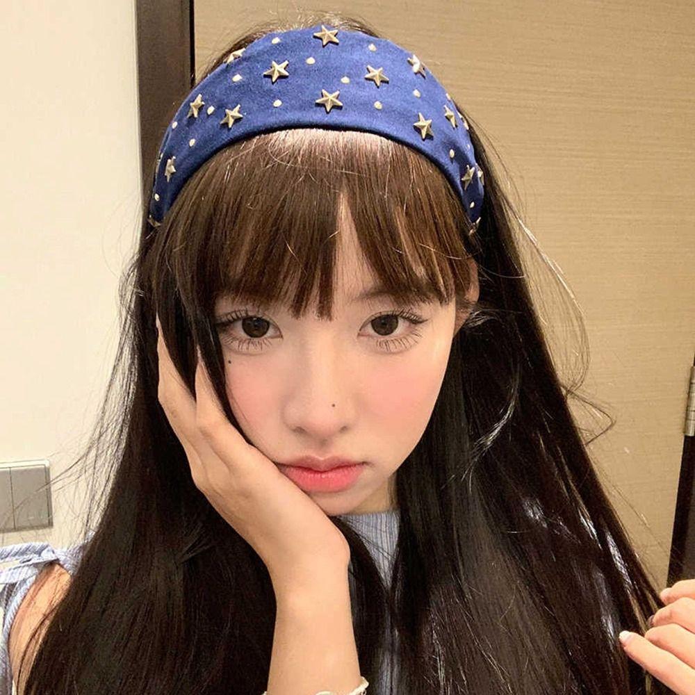 Colth Wide Star Rivet Headband Spicy Girl Retro Hair Hoop Wide Edge Hairband  Makeup