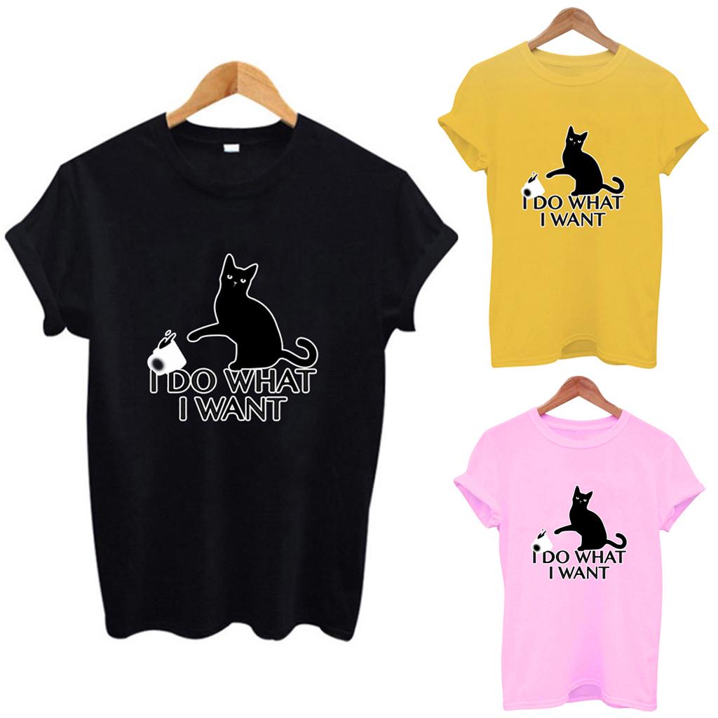 Buy Women Summer Vintage Cat Print Tee Shirt Short Sleeve Tshirts