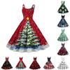 (Merry Christmas) Women's Casual Fashion Christmas Snowflake/Christmas Tree/Snowman Print Round Neck Retro Dress