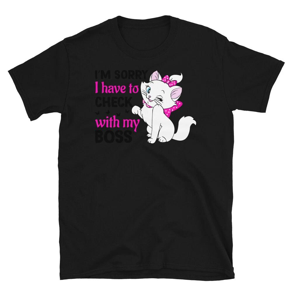 Check With My Boss Cute Cat Funny Animal Kitty Cats T-Shirt S