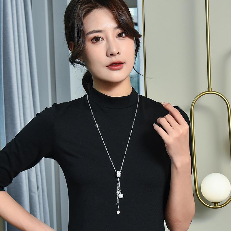 Stylish Long Pendant Sweater Chain For Women With Geometric Design And Crystal Accents