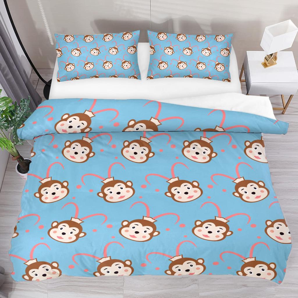 Monkey Duvet Cover Sets Cute Monkey Around The Tree Print Bedding Set 3pcs for Kids Boys Cartoon Animal Soft Comforter Cover