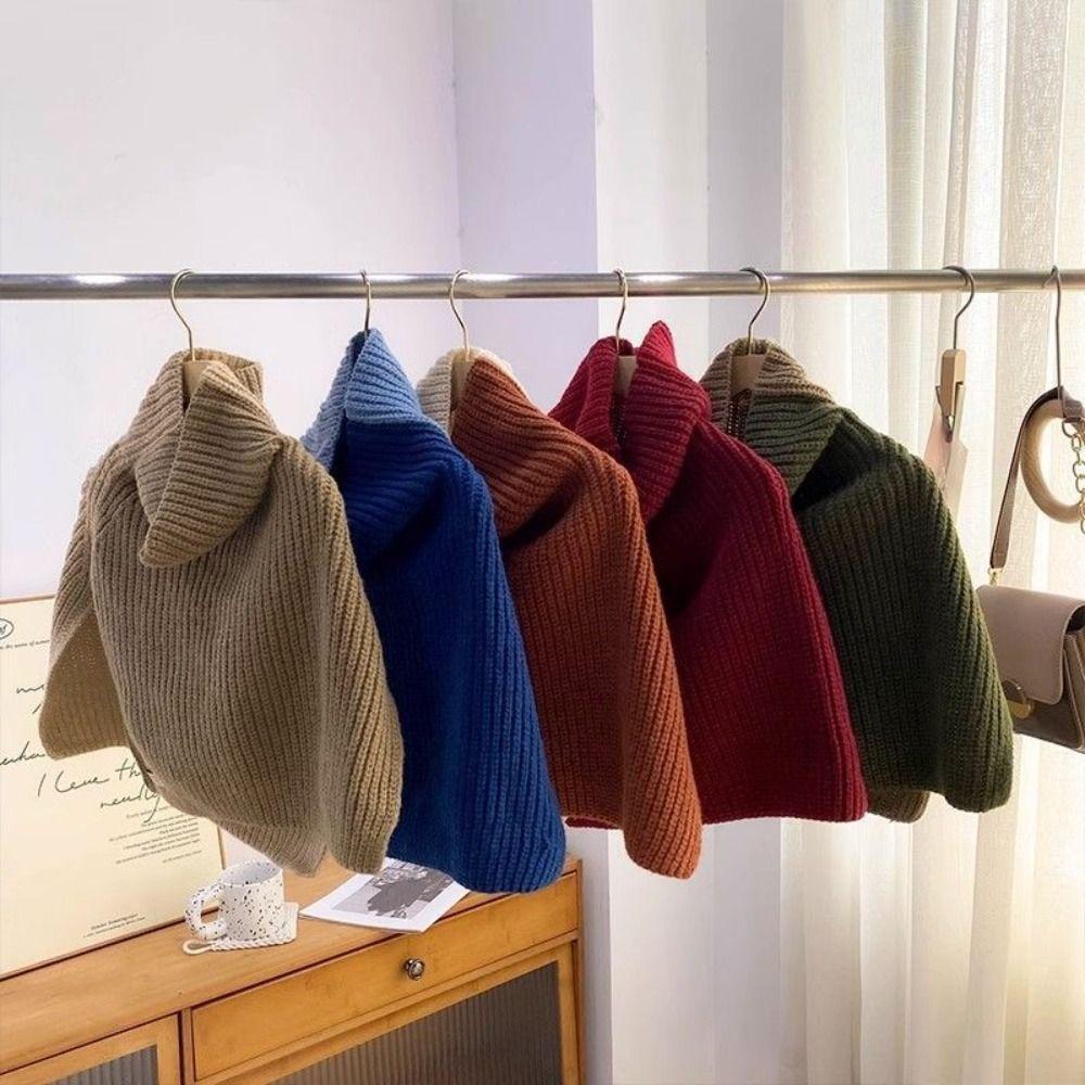 Contrast Color High Collar Shawl Irregular Neck Wraps Retro Shawl Wraps  Winter