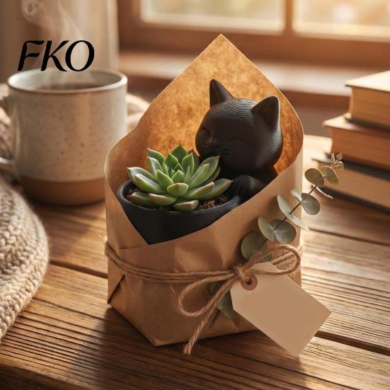 Artistic Plant Pot 3D Printed Cat Ornament, Shape Pot, Office Desk Stable Ceramic Holder, Matte Frosted Surface Container for Home Decor Bay Window