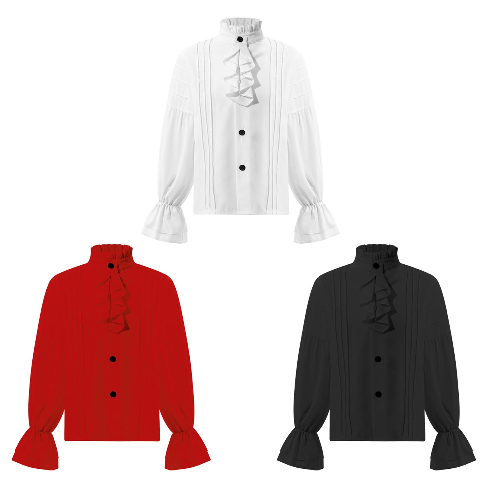 

Детская рубашка в стиле Ренессанс, средневековая викторианская винтажная рубашка в стиле ретро, ​​пиратская рубашка с длинными рукавами, рубашка с рюшами и отделкой, карнавальный костюм