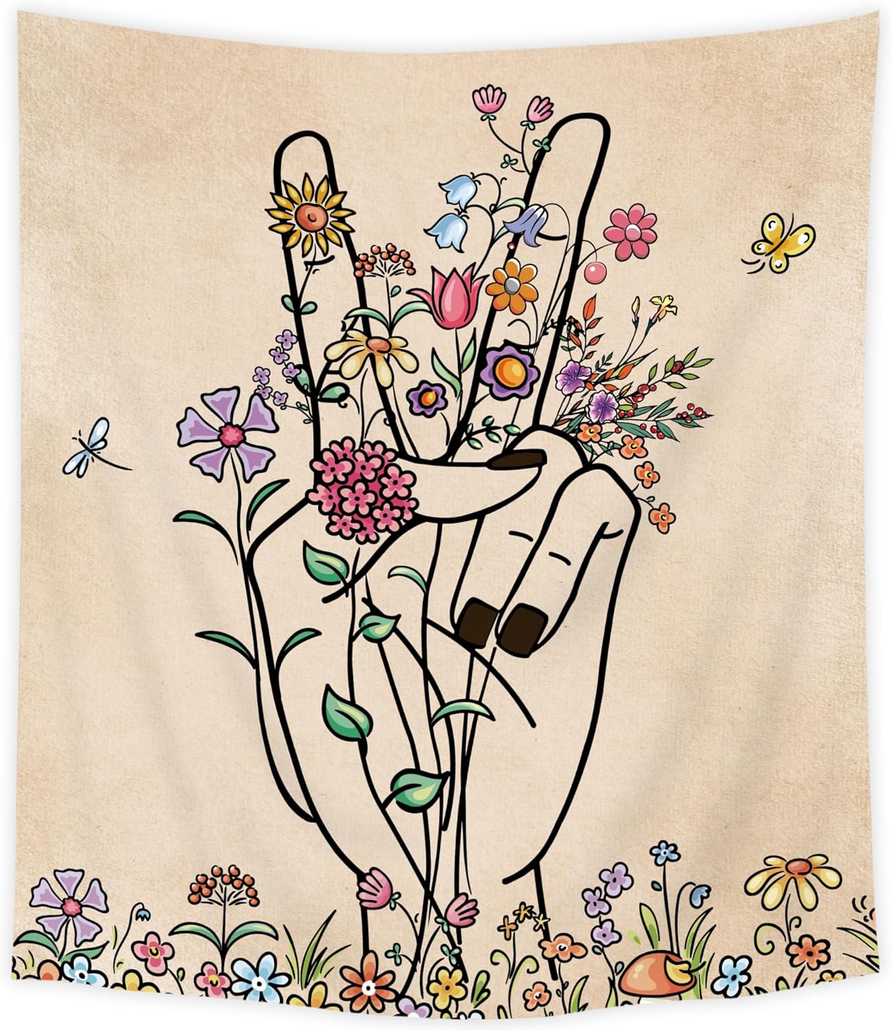 

Abstract Woman Face Tapestry Floral Leaves Butterfly Art Line Lady Beige Black Flower Aesthetic Modern Sketch Minimalist Simple 74x94cm(29x37in)