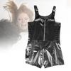 Menn Ermeløse Sexy Åpent Skritt Kunstlær Glidelås Bodysuit Shorts Jumpsuit