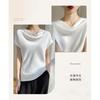 Top Corto da Donna in Seta Raso Primavera Estate, T-shirt Elegante Semplice a Manica Corta con Colletto alla Francese, Blusa Casual Taglie Forti