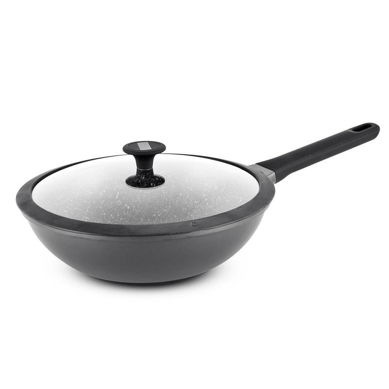 

Wok Tfi En Fonte D aluminium Effet Pierre 28cm 3.5l Avec Couvercle En Verre Et Silicone Auguste Wok28tfi
