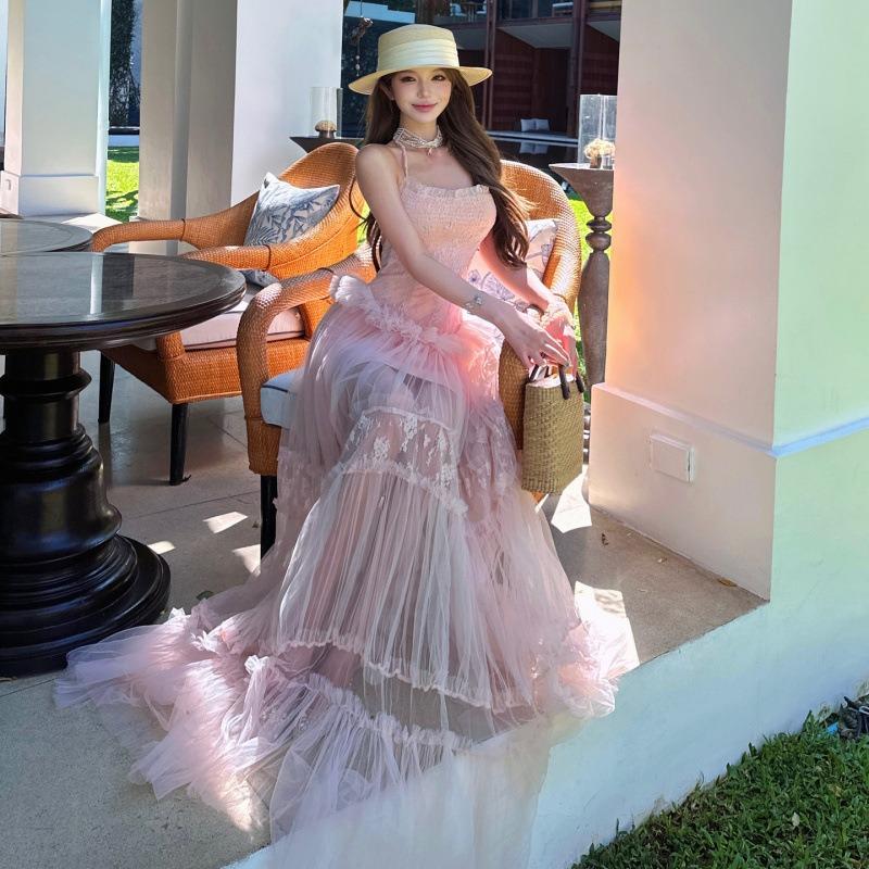 Gentle French Romantic One-word Shoulder Tube Top Long Dress Temperament Advanced Sense Good-looking Beautiful Dress Summer
