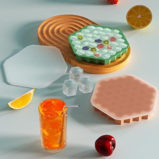 Silicone Ice Cube Trays with Lid 37 Grids Honeycomb Style Ice Cube Molds for Whiskey Cocktails Reusable Ice Maker Family Party Bar Essentials