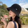 Hat Women'S Knitted Basin Hat Summer Sunscreen Visor Hat Hollowed Out And Breathable, Split Fork Bucket Hat Fashionable And Small Face