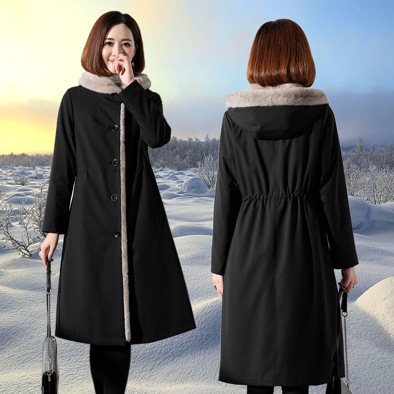Wear Imitation Mink Liner Fur Coat on Both Sides Women's Long Autumn and Winter Coat Parker Suit Women