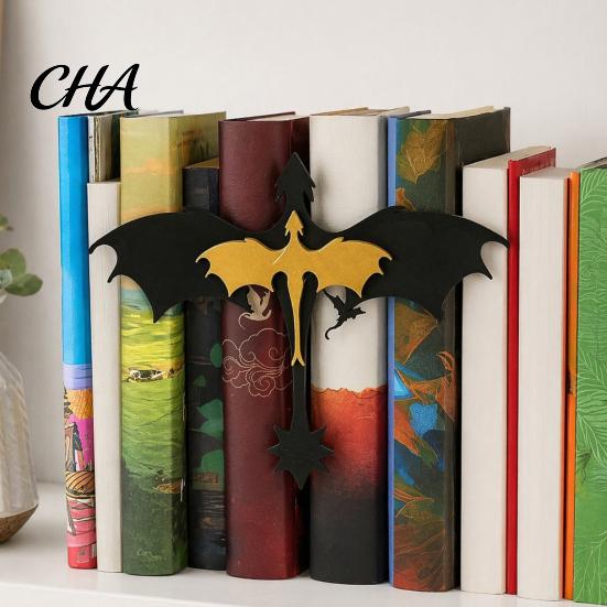 Decorative Shelf Accents Double Dragon Bookends, Vintage Fantasy Flying Bookshelf Decor, Stable Reading Room Decor Sculpture Book Stopper for Shelves,