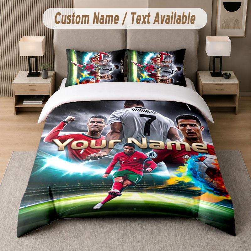 Custom Bedding Set Cristiano Ronaldo Pattern, Print Name Text 1 Duvet Cover Plus 2 Pillowcases Home Textile