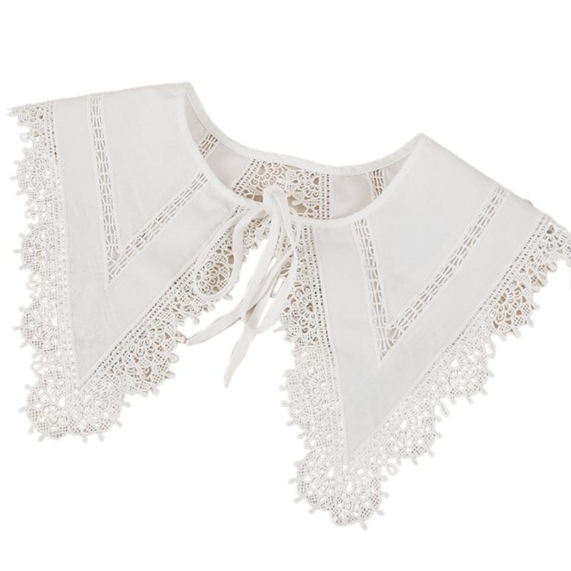 Women Girls Vintage Lolita False Fake Collar Shawl Sweet Ruffles Lace-Up Bow Decorative Necklace Choker Short Poncho