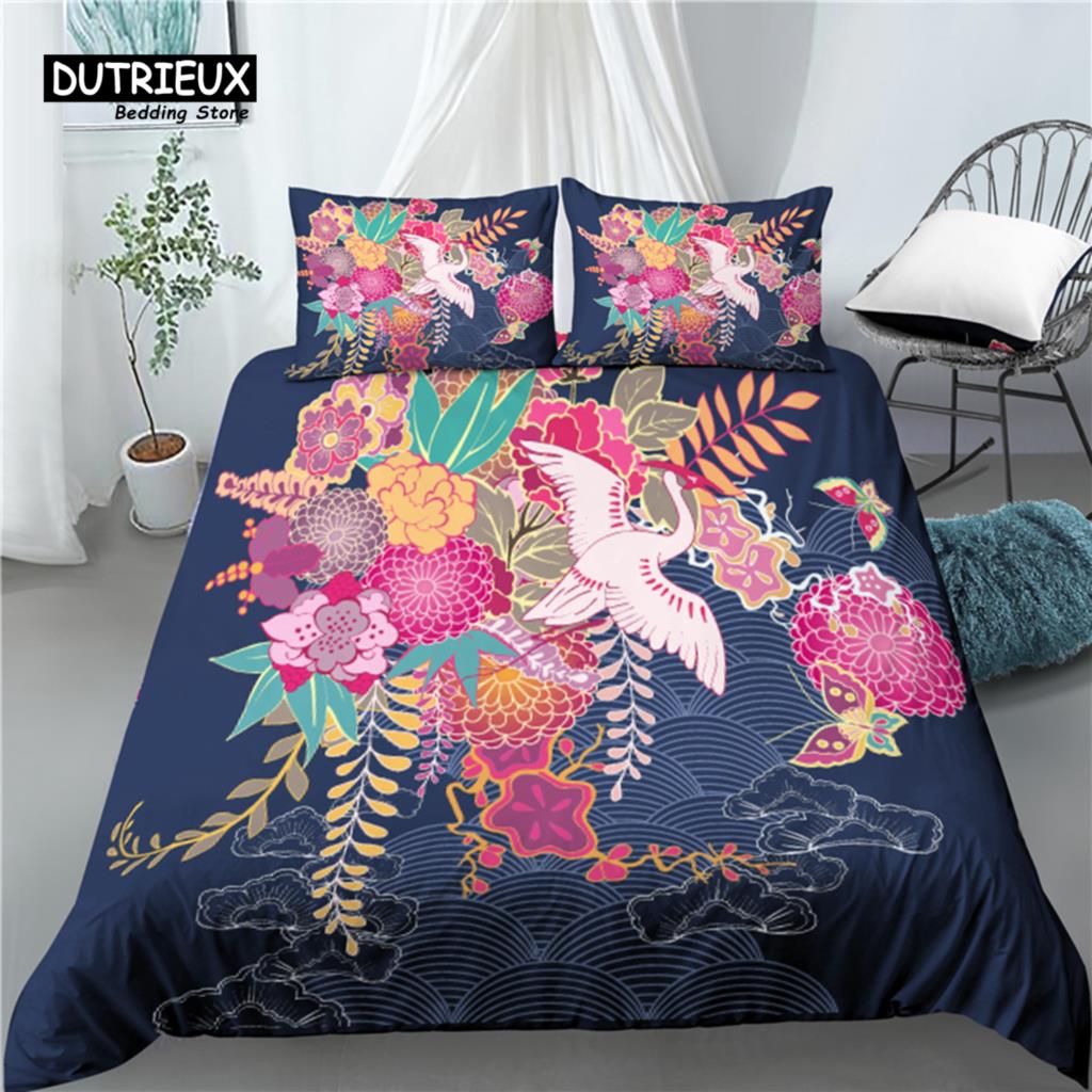 Home Living Luxury 3D Crane Print 2/3Pcs Comfortable Duvet Cover Pillowcase Bedding Sets Queen And King Eu/Us/Au Size