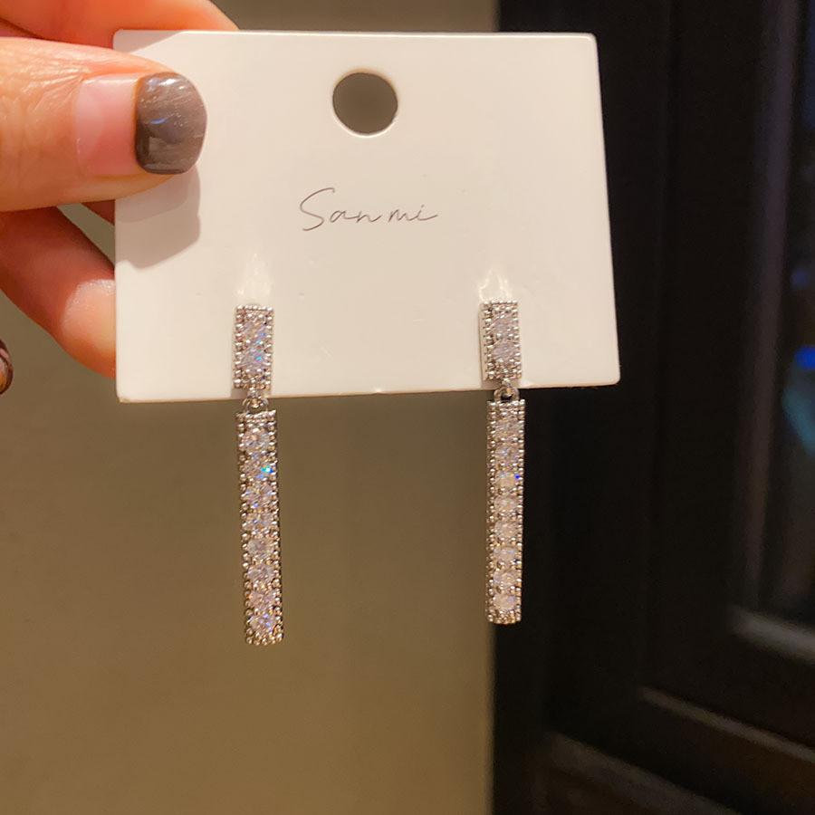 

Silver Pin Zircon Square Tassel Earrings For Women Fashion Jewelry Accessories