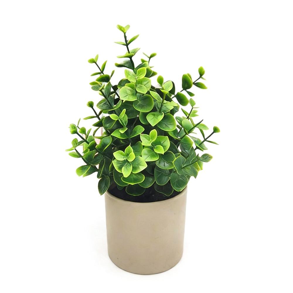 Creative Green Leaves Artificial Grass Bonsai Photo Props with Flowerpot Potted Plant Ornament Faux Flowerpotted Gift