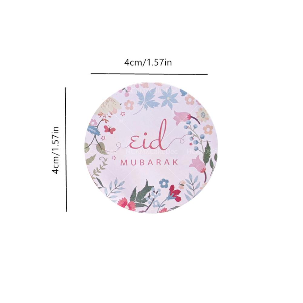 100pcs Round EID Mubarak Flower Plants Sticker for Ramadan Kareem Birthday Wedding Party Gifts Wrapping Sticker