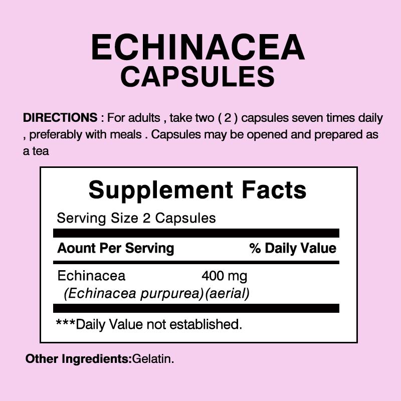 Echinacea-Kapseln, 400 mg natürliche Pflanzenextrakte, Immununterstützung, Nahrungsergänzungsmittel