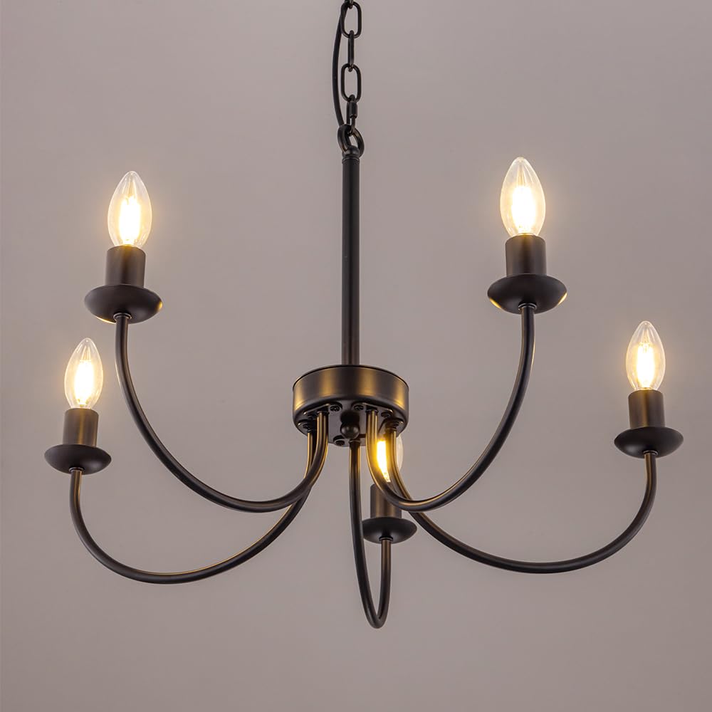 Chende Retro 6-Light Chandelier, LED Compatible, Living Room Lighting, Ceiling Lighting, Pendant Light, Stylish Black Ceiling, Antique Bulb, Princess