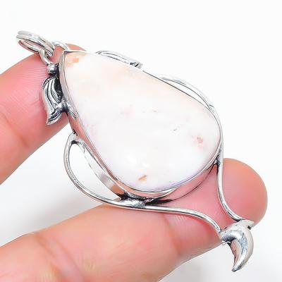 Natural Scolecite Gemstone Handmade 925 Sterling Silver Pendant 2.68" O3y22