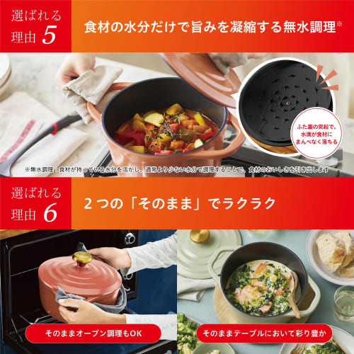 Tefal Cocotte Pot, 24cm, Two-handed pot, Waterless cooking, Light and easy to use despite being cast iron, Compatible with IH and gas fires, Free of h
