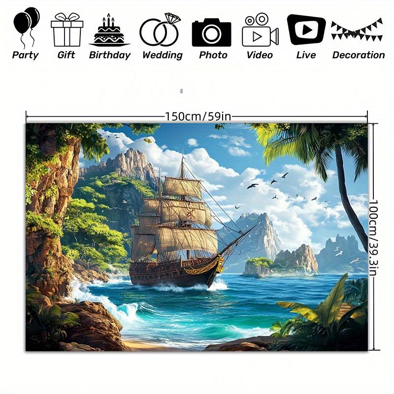 1 Piece of Polyester Pirate Ship Background Fabric, a Marine-themed Photography Backdrop, Indoor/outdoor Party Banner