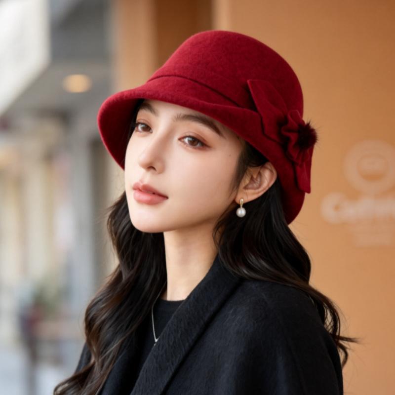 New Wool Short-brimmed Bucket Hat Women's Autumn and Winter Warm Mother Hat Elegant and Versatile In the Elderly Woolen Hat