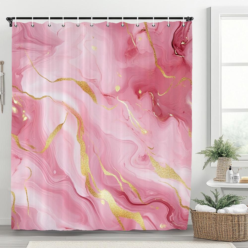 Blue Gold Textured Marble Shower Curtain Black White Natural Art Pattern Polyester Fabric Washable Shower Curtain Bathroom Decor