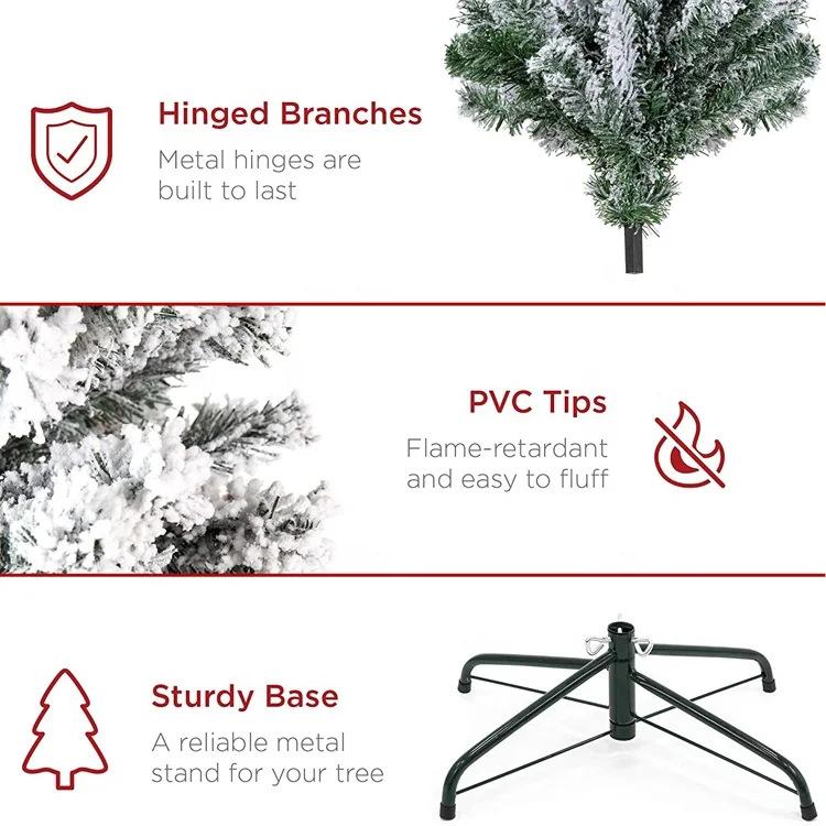 Flocked Christmas Tree PVC Artificial Pine with Realistic Snow Effect White Snow Covered Xmas Tree for Shop Window Display